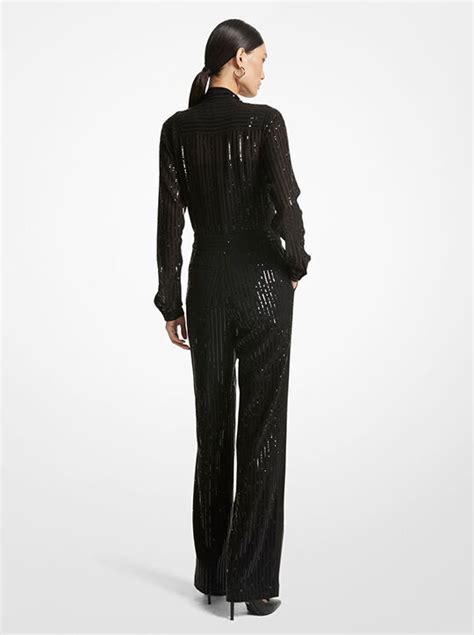 michael kors pinstripe sequined georgette jumpsuit|Pinstripe Sequined Georgette Jumpsuit .